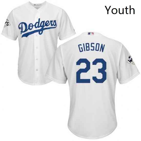 Youth Majestic Los Angeles Dodgers 23 Kirk Gibson Authentic White Home 2017 World Series Bound Cool Base MLB Jersey